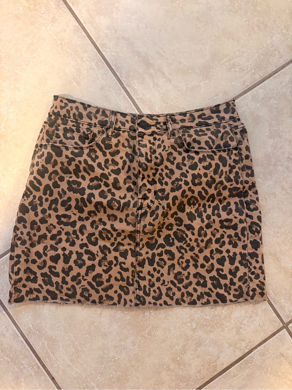 Leopard Print Denim Skirt